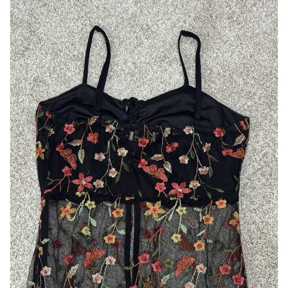 Sheer Black Floral Embroidered Mesh Maxi Dress Cover Up Fairy Grunge Size M - Picture 7 of 9